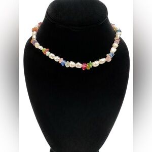 ✨New Handcrafted Irregular Pearl & Crystal Necklace – Real Pearls,Vibrant Colors